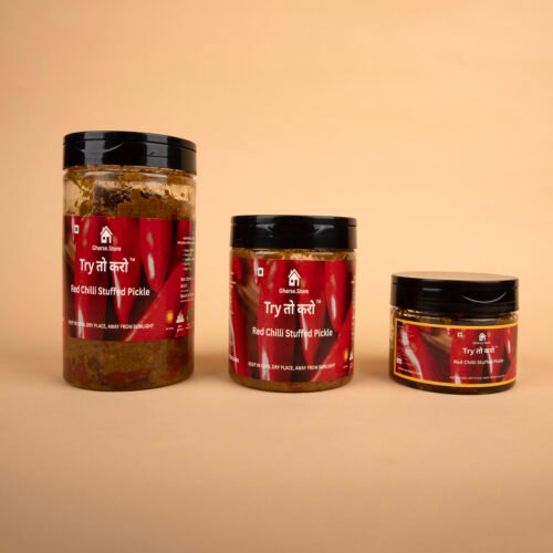Laal Mirch ka Bharwa Achaar - Stuffed Red Chilli Pickle - Spicy (Mustard Oil)